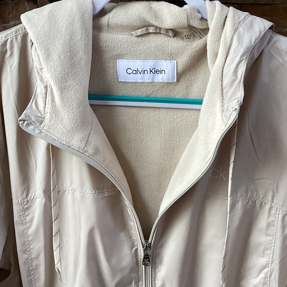 Calvin Klein Light Tan Fleece Lined Hooded Zip Up Jacket - Picture 2 of 5